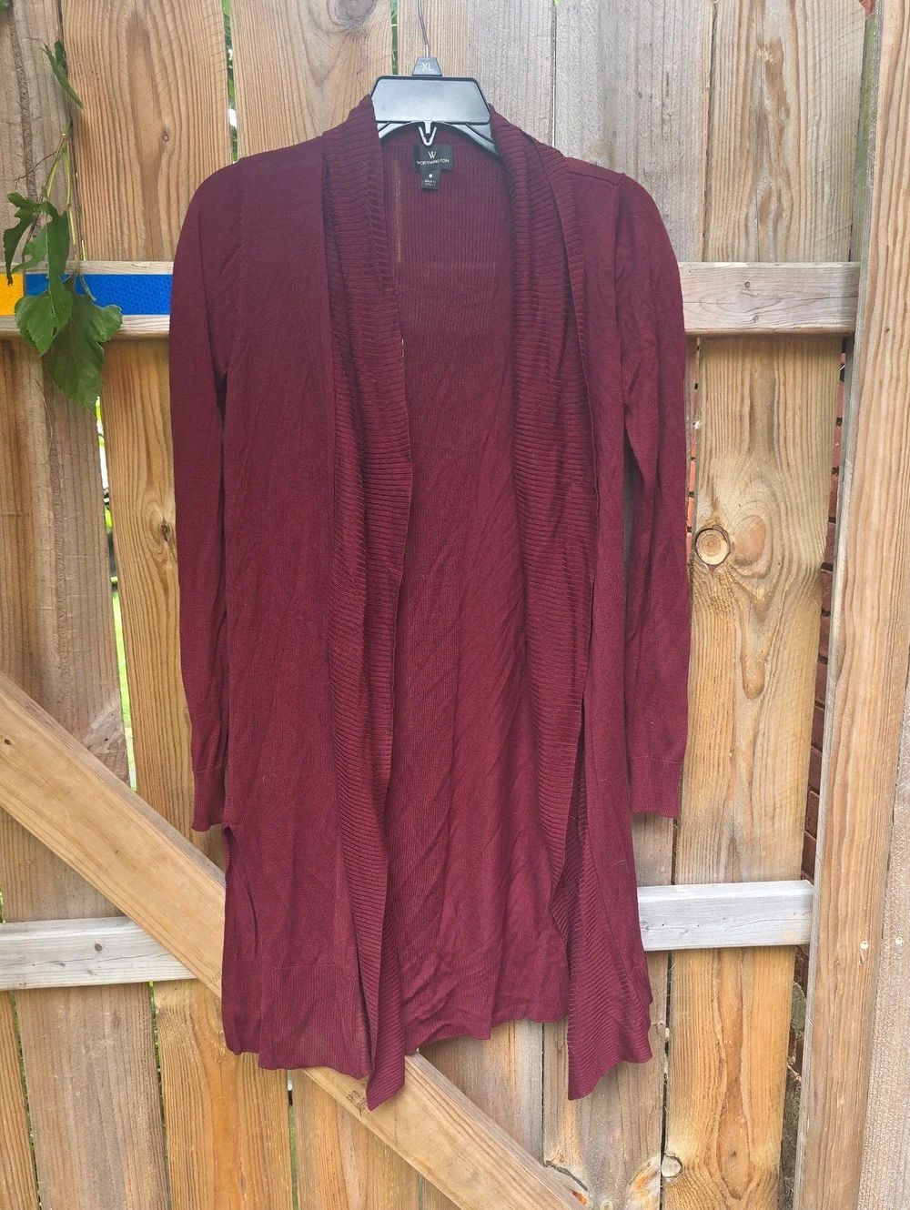 Worthington Open-Front Long Cardigan Sweater - Burgundy